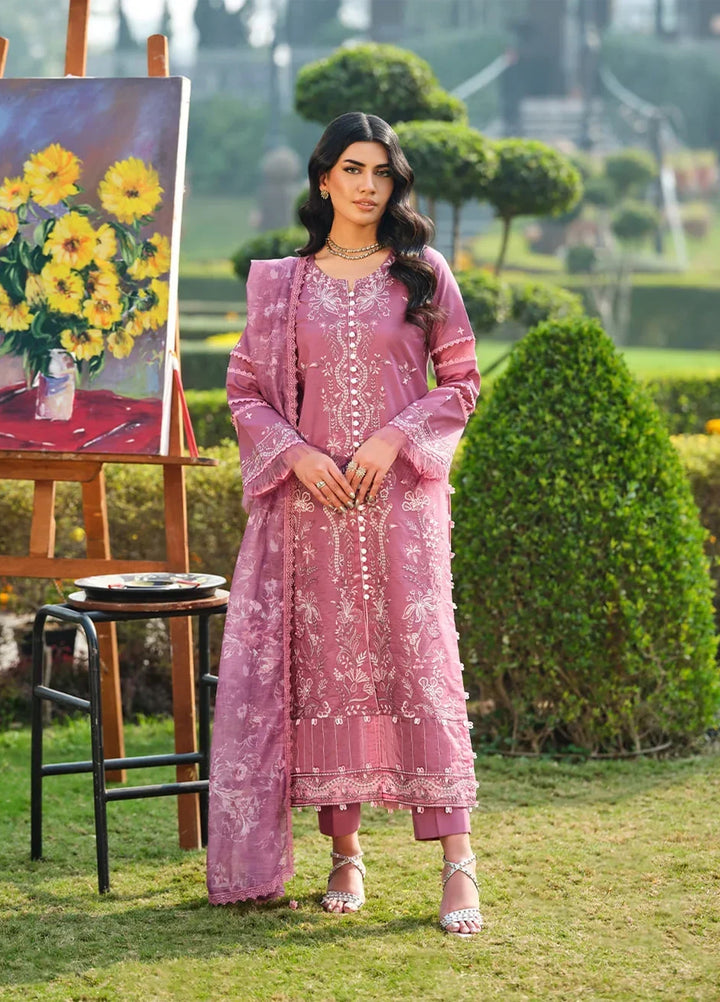 Menaal Unstitched Embroidered Lawn 3 Piece Suit ML26ULS DUSKY ROSE WHISPER - Festive Collection