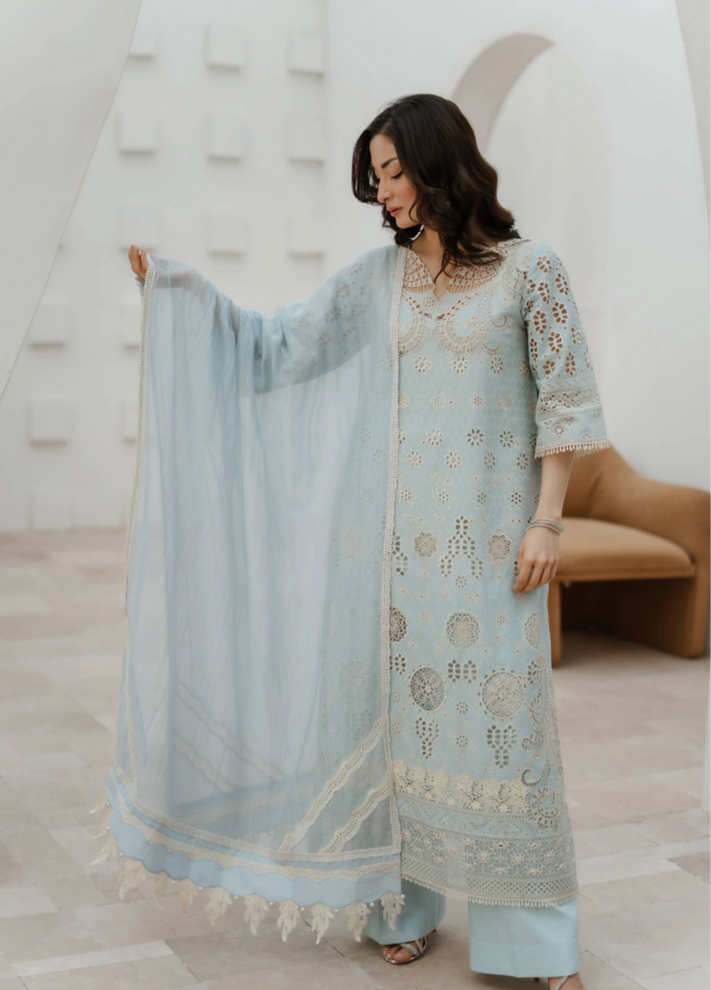 Manara by Maria RTW Embroidered Schiffli 3 Piece Suit MN26RF Daffodil M-02 - Festive Collection