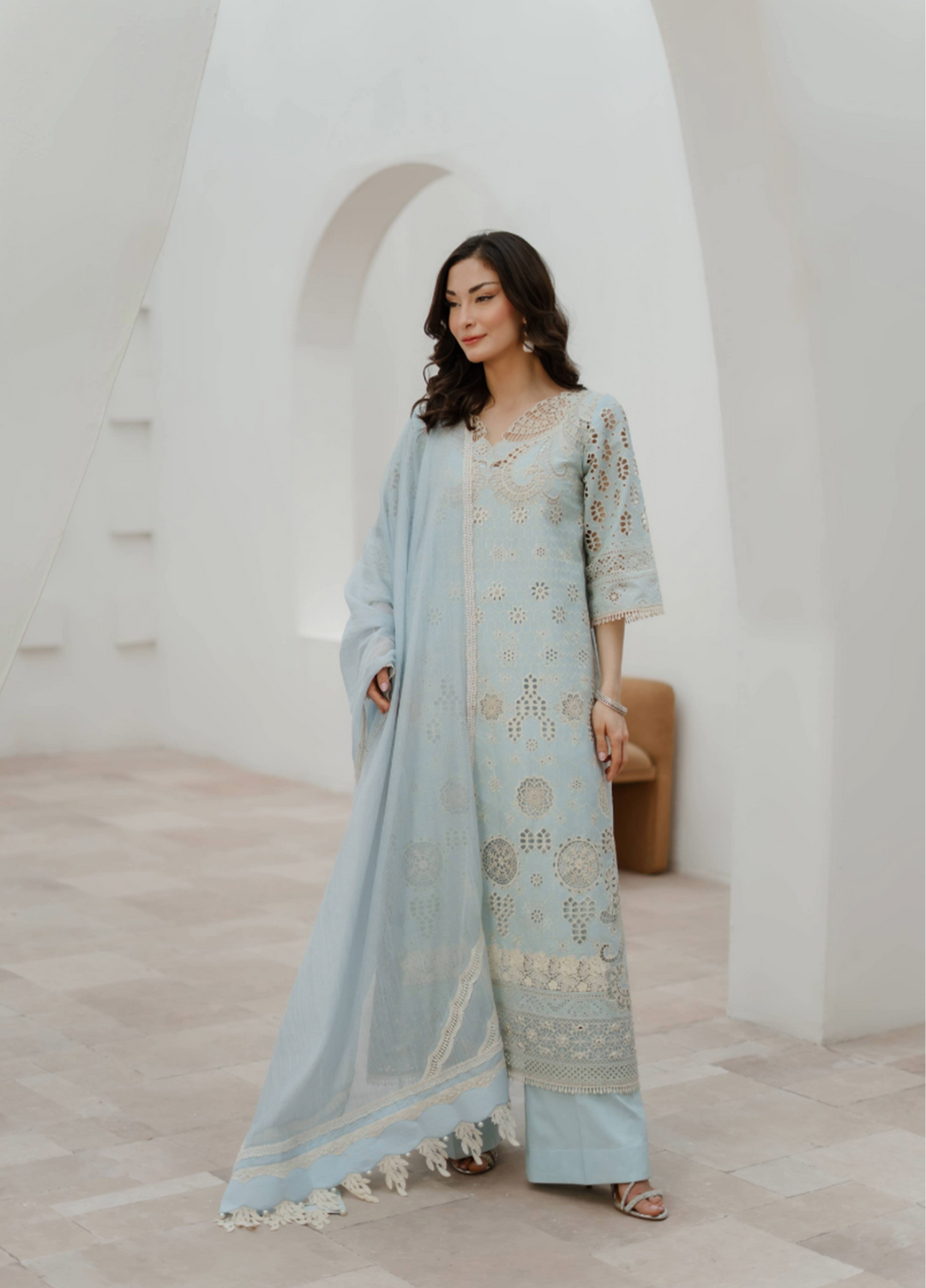 Manara by Maria RTW Embroidered Schiffli 3 Piece Suit MN26RF Daffodil M-02 - Festive Collection
