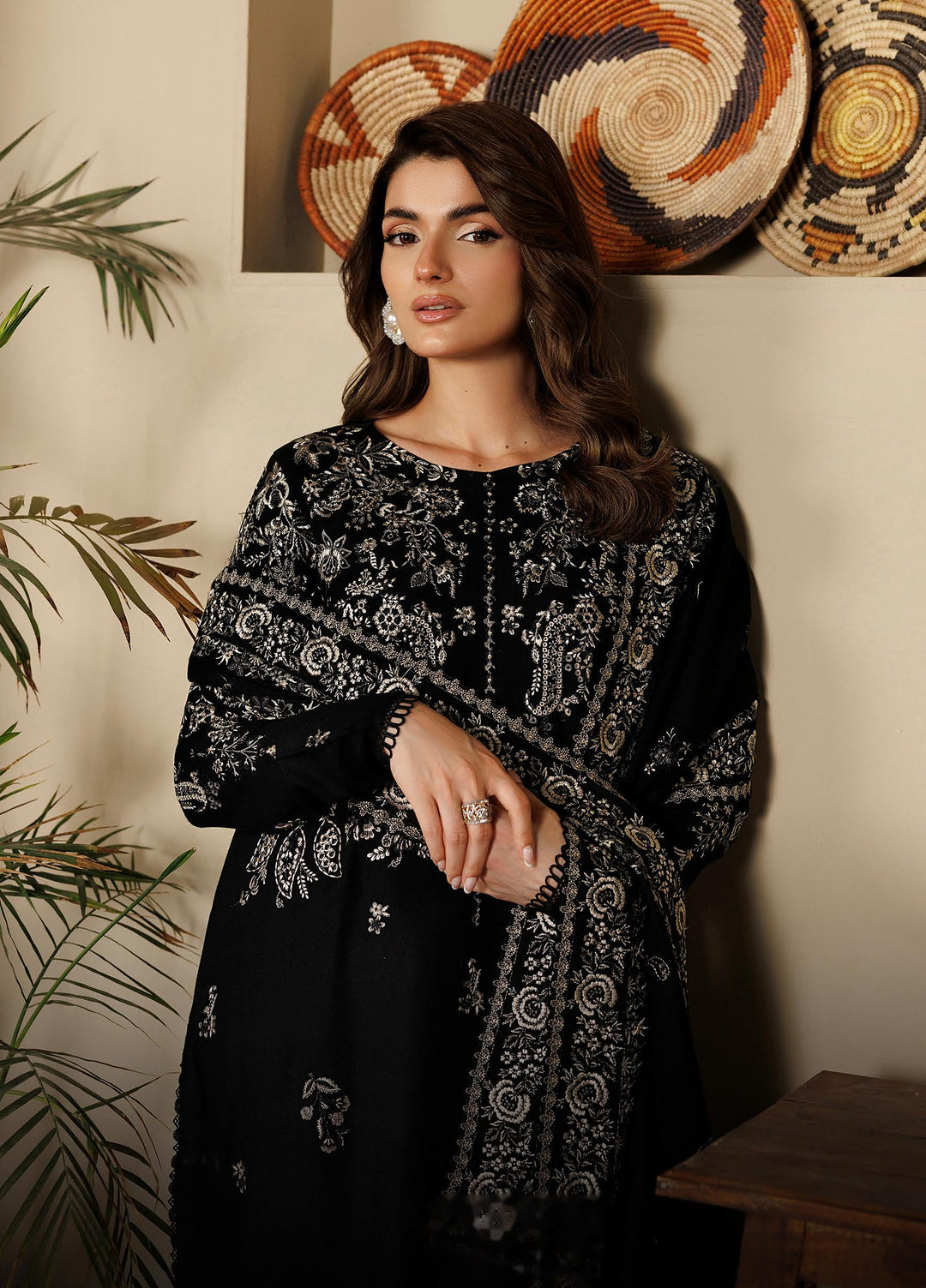 Exclusice by Daria Unstitched Embroidered Leather Peach 3 Piece Suit DN26UEL DA-190 - Winter Collection