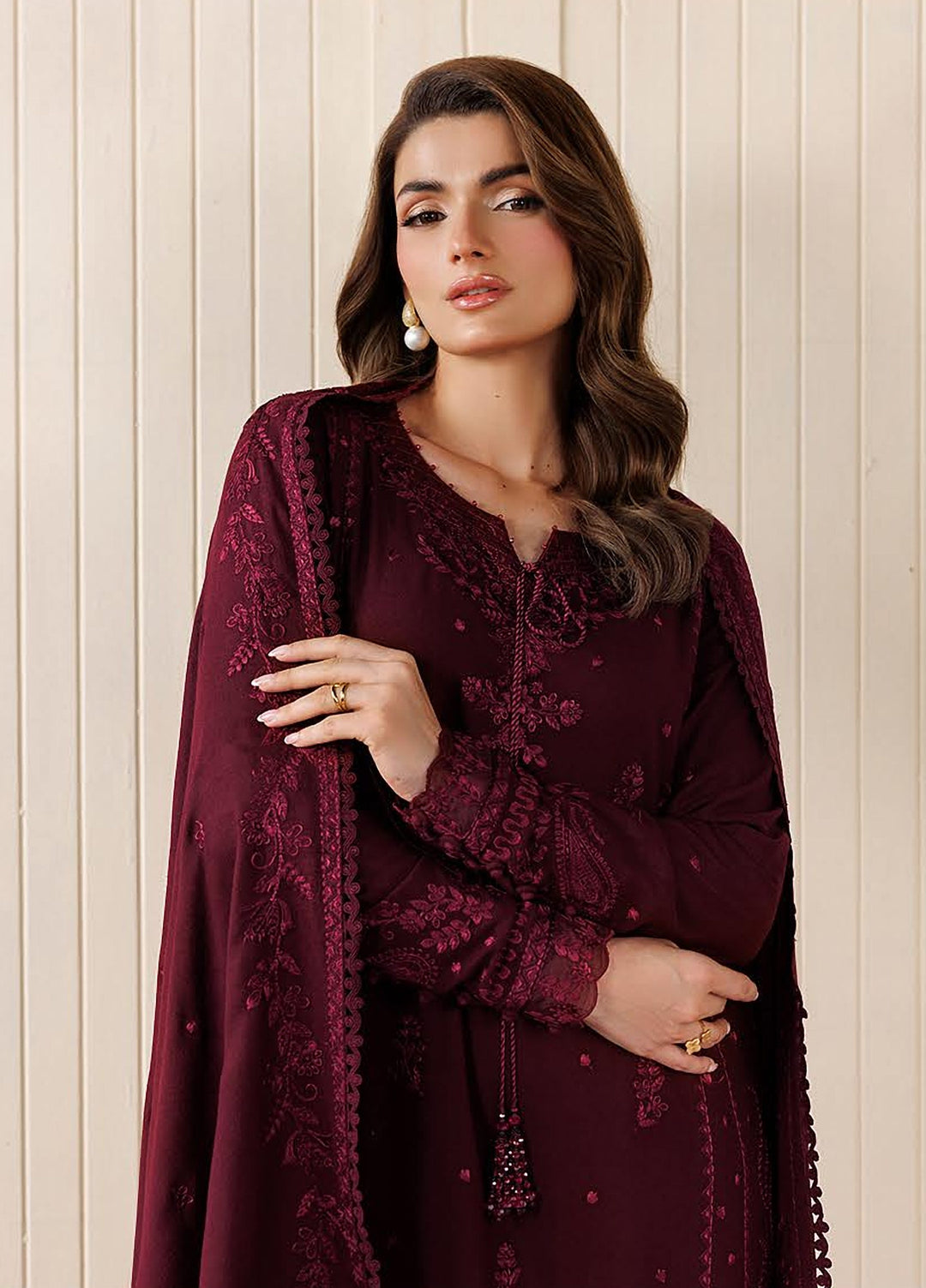 Exclusice by Daria Unstitched Embroidered Leather Peach 3 Piece Suit DN26UEL DA-192 - Winter Collection