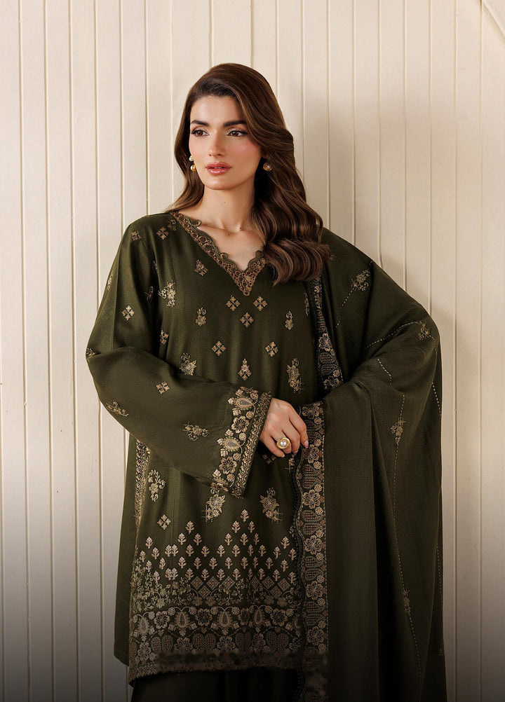 Exclusice by Daria Unstitched Embroidered Leather Peach 3 Piece Suit DN26UEL DA-193 - Winter Collection