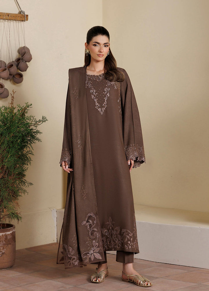 Exclusice by Daria Unstitched Embroidered Leather Peach 3 Piece Suit DN26UEL DA-194 - Winter Collection