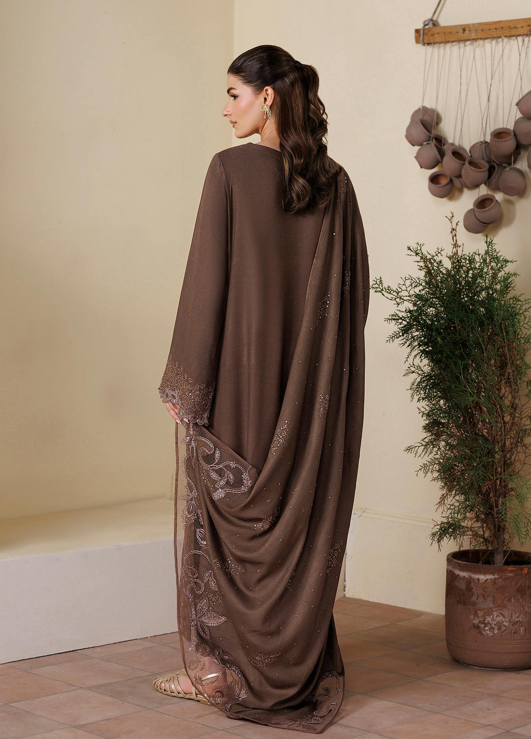 Exclusice by Daria Unstitched Embroidered Leather Peach 3 Piece Suit DN26UEL DA-194 - Winter Collection