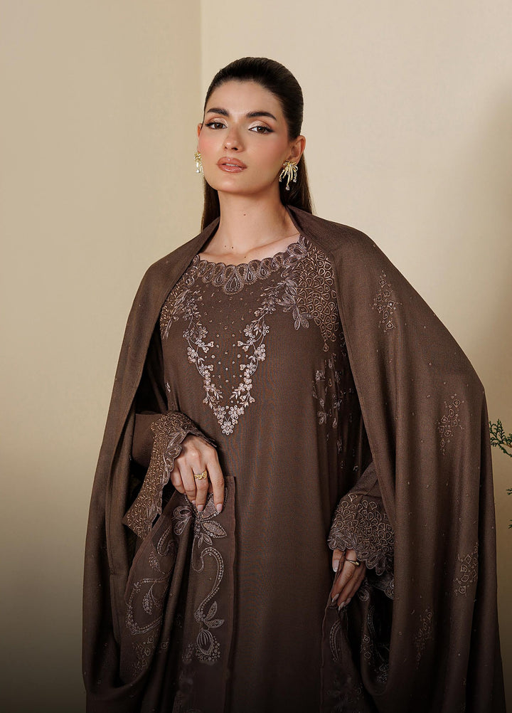 Exclusice by Daria Unstitched Embroidered Leather Peach 3 Piece Suit DN26UEL DA-194 - Winter Collection