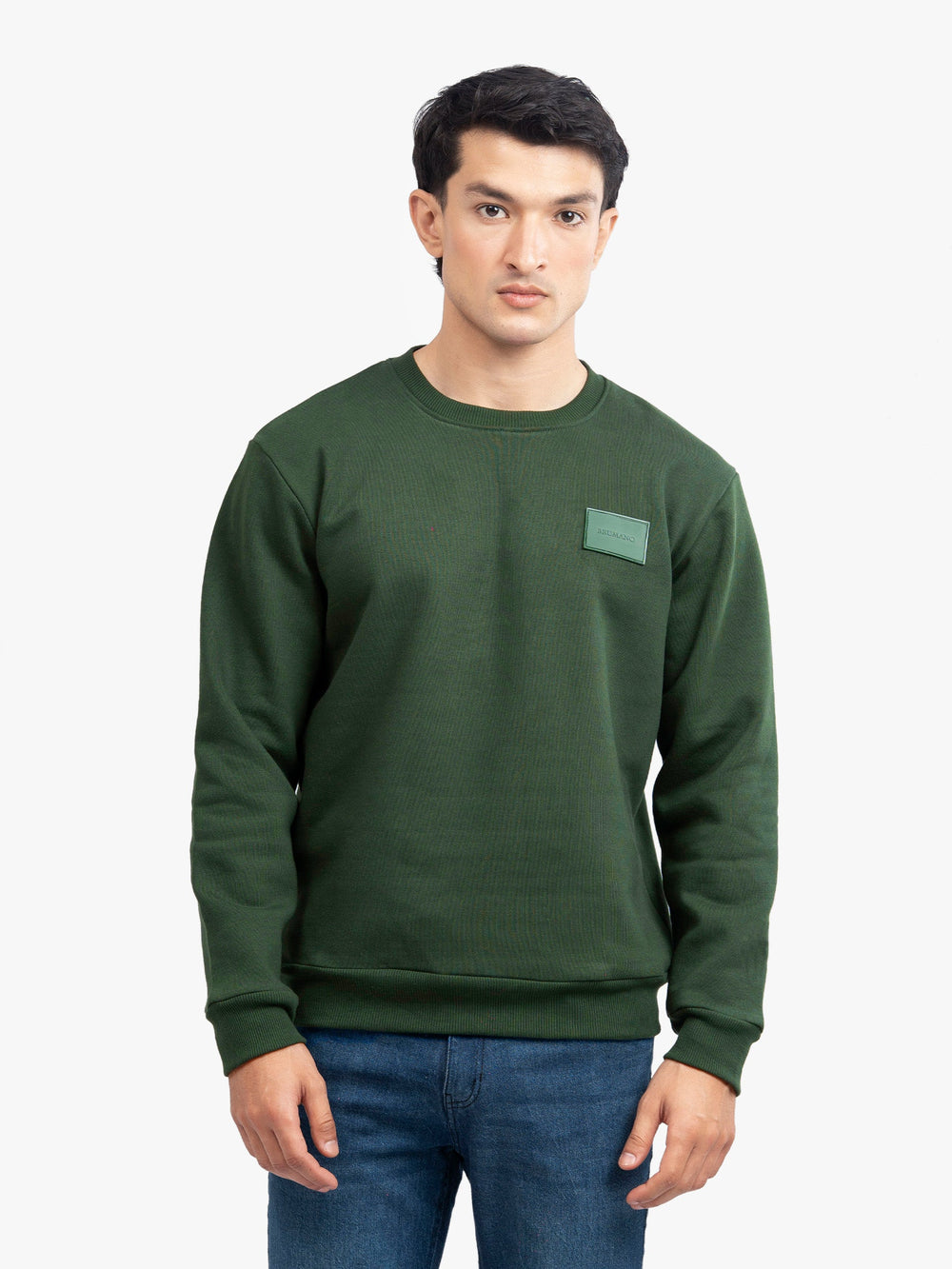 Brumano Mens RTW Solids Cotton 1 Piece Dark Green Heavy Crew Neck Winter Collection