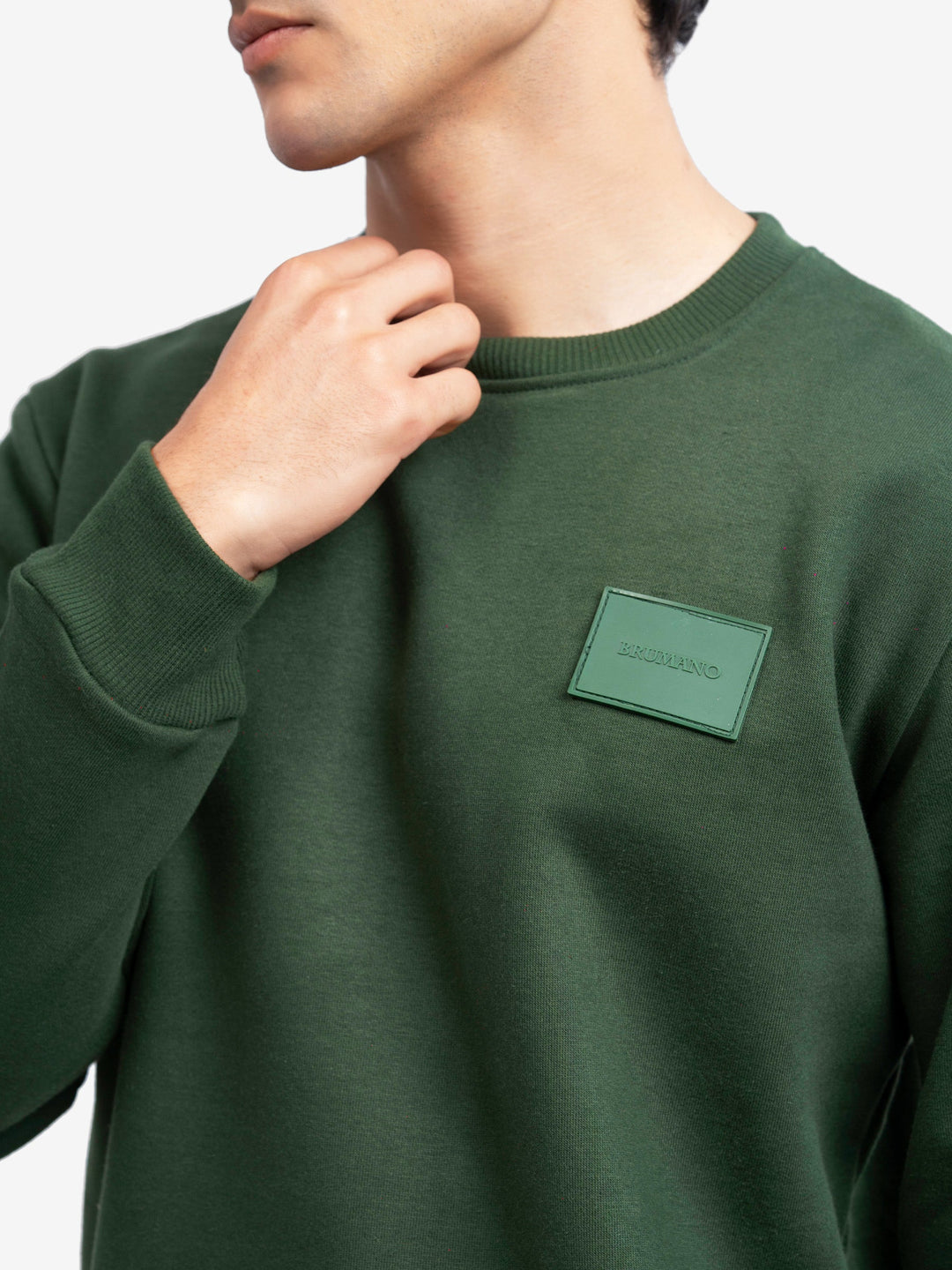 Brumano Mens RTW Solids Cotton 1 Piece Dark Green Heavy Crew Neck Winter Collection