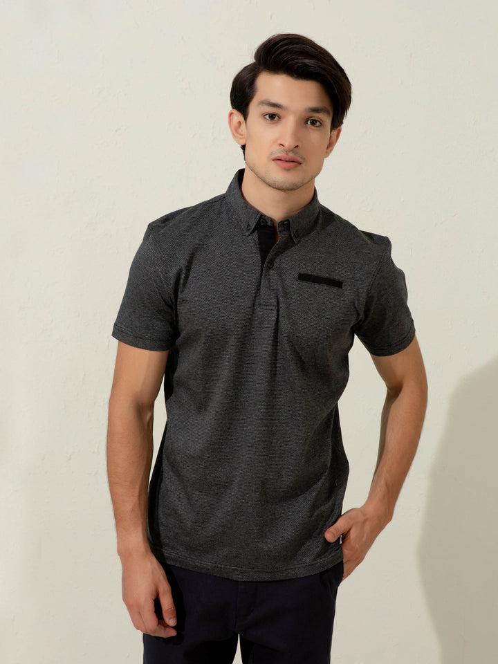 Brumano  Solids Cotton Polo Dark Grey Mercerized Polo Shirt