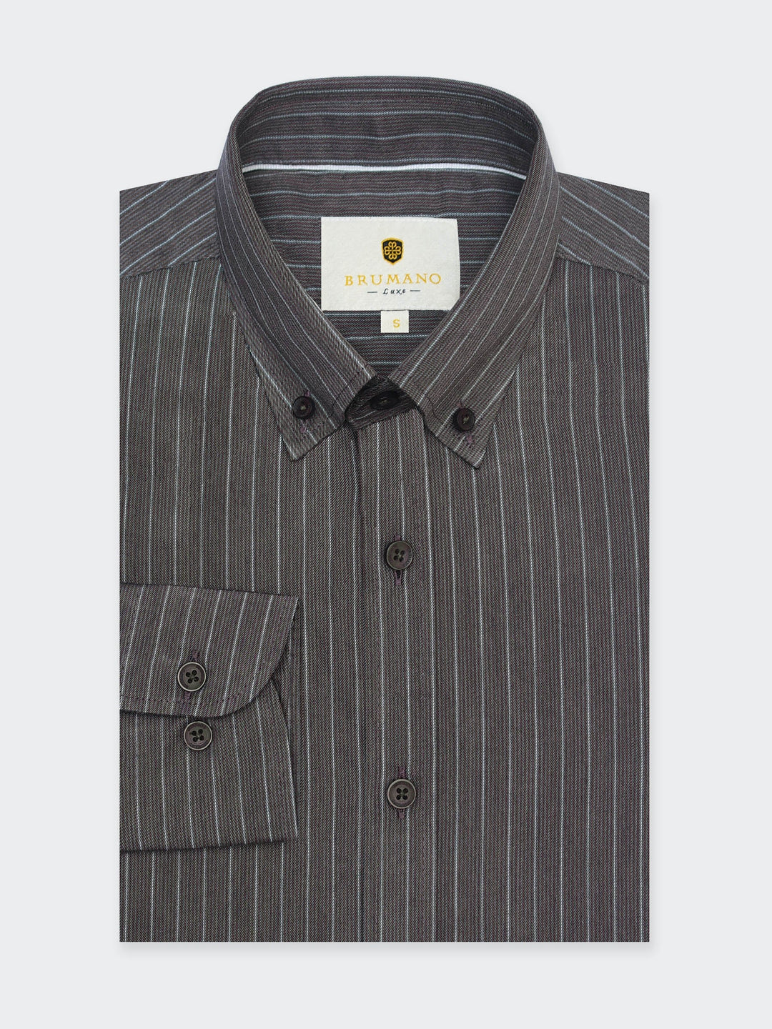 Brumano Mens RTW Solids Cotton Shirt Dark Brown Striped Western Collection
