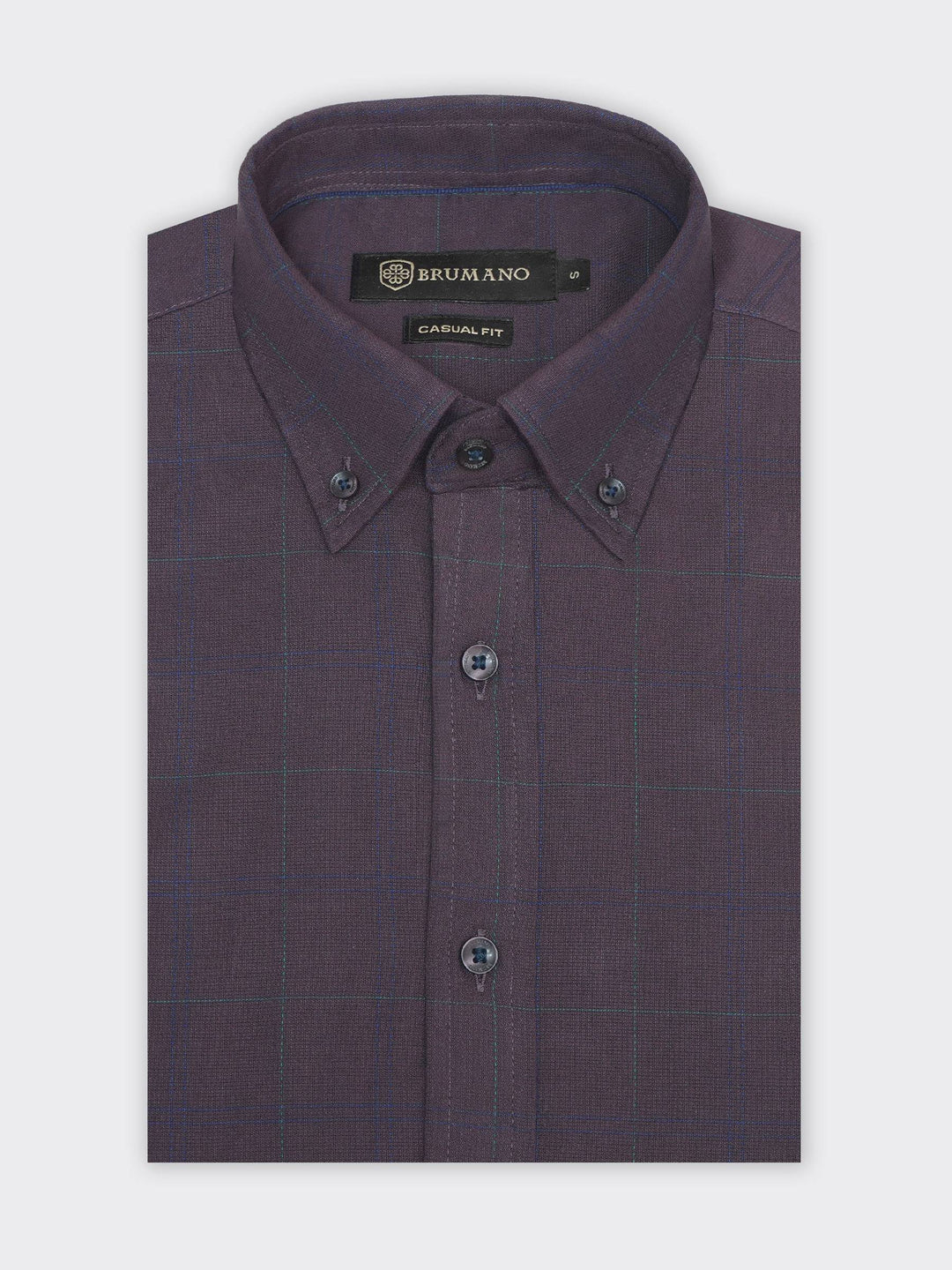 Brumano Mens RTW Solids Cotton Shirt Dark Purple Checkered Western Collection