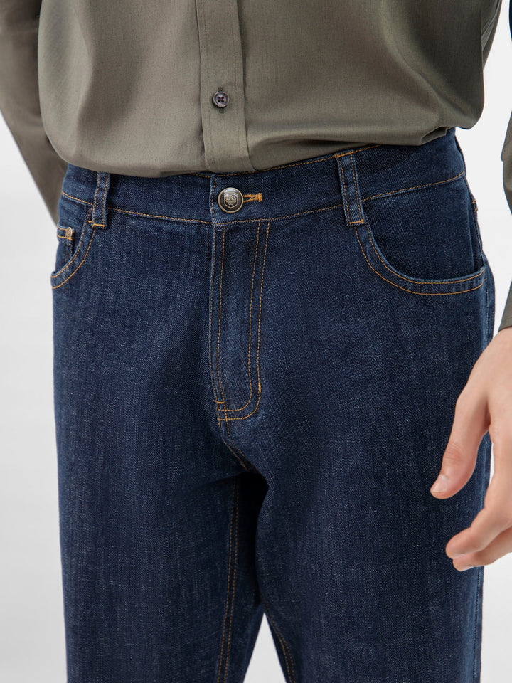 Brumano  Solids Mens  -  DarkBlue Casual Fit Jeans With Orange Stitching