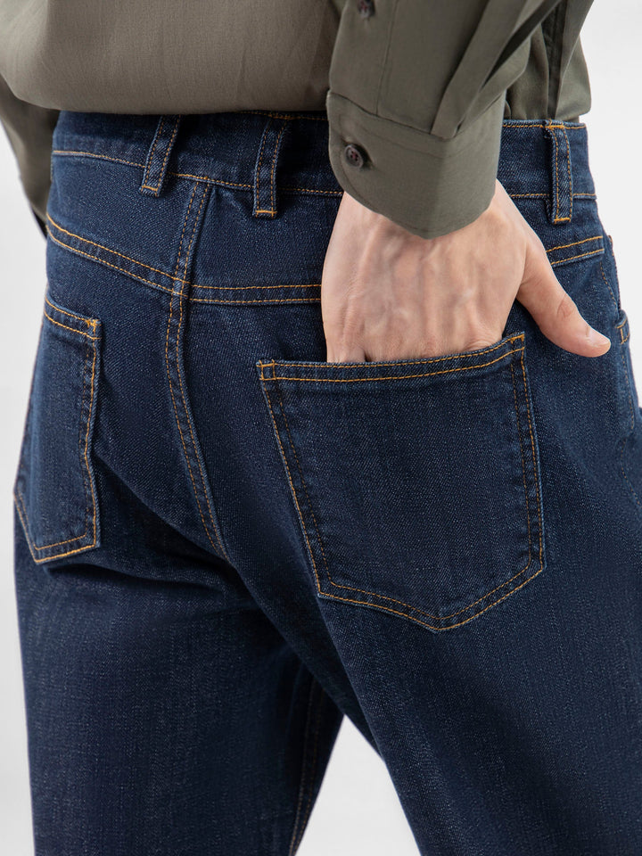 Brumano  Solids Mens  -  DarkBlue Casual Fit Jeans With Orange Stitching