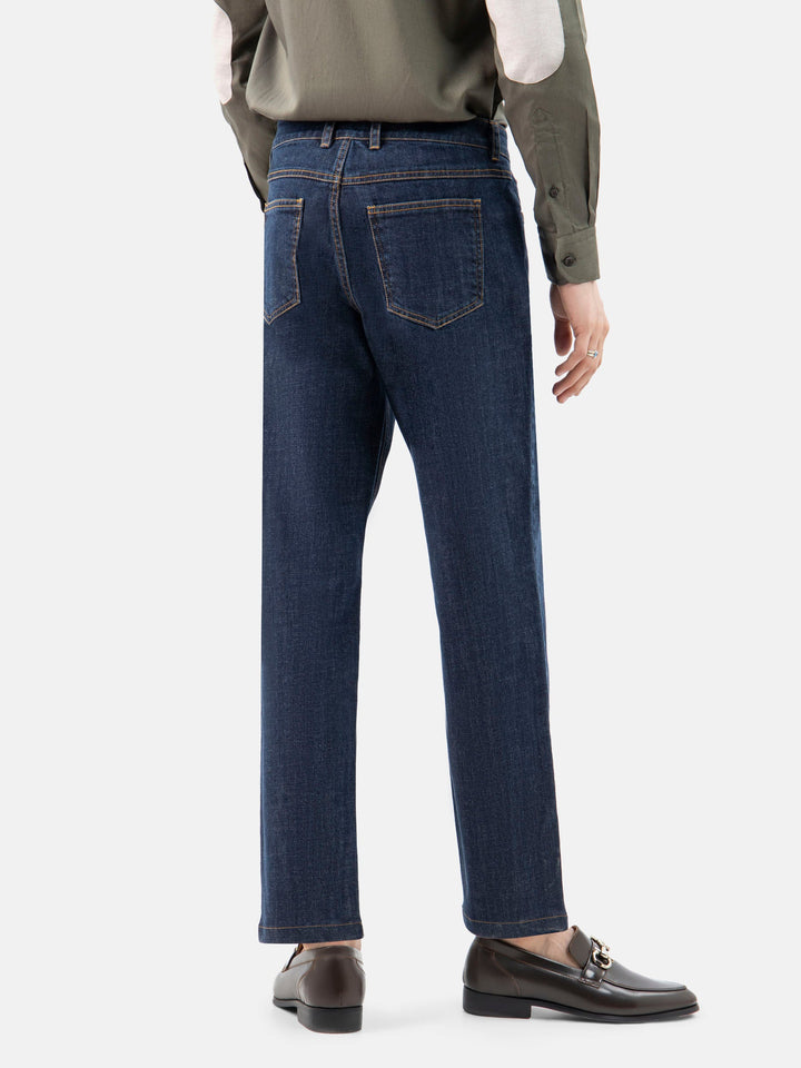 Brumano  Solids Mens  -  DarkBlue Casual Fit Jeans With Orange Stitching