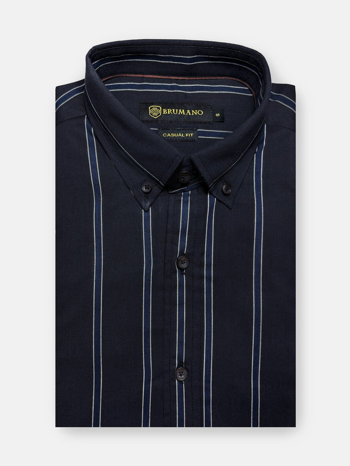 Brumano Ready To Wear Shirts Men 1 Piece Cotton Dark Blue Striped Shirt With Button Down Collar 0-31-025-4492 - Summer Collection
