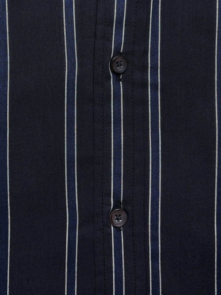 Brumano Ready To Wear Shirts Men 1 Piece Cotton Dark Blue Striped Shirt With Button Down Collar 0-31-025-4492 - Summer Collection