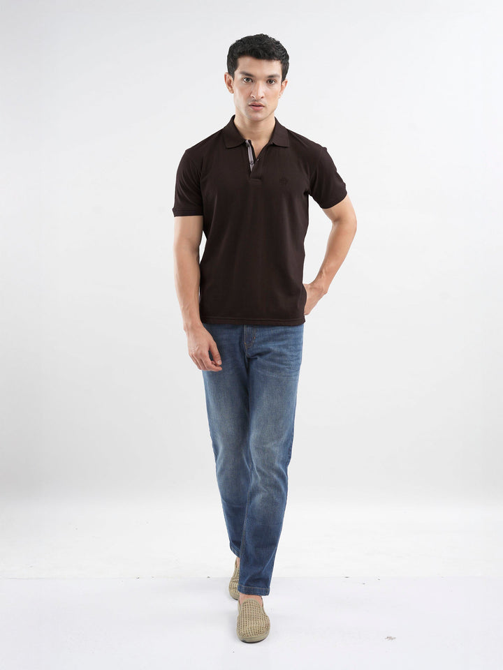 Brumano  Solids Cotton Polo Dark Brown 100% Cotton Pique Polo