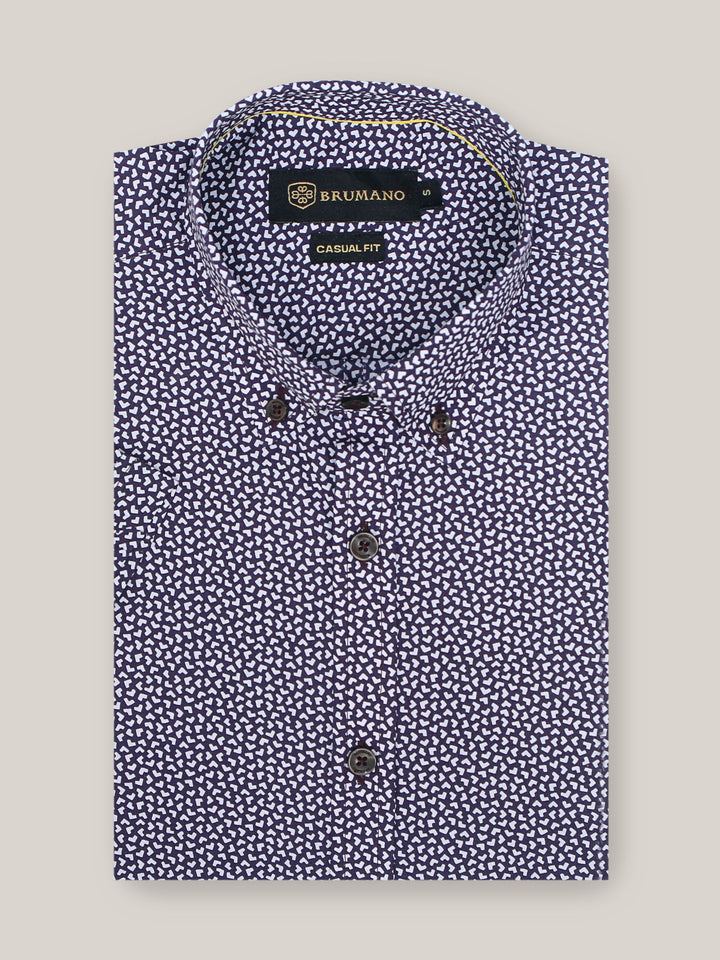 Brumano Ready To Wear Shirts Men 1 Piece Cotton Dark Burgundy Printed Half Sleeve Shirt 0-33-023-2358 - Summer Collection