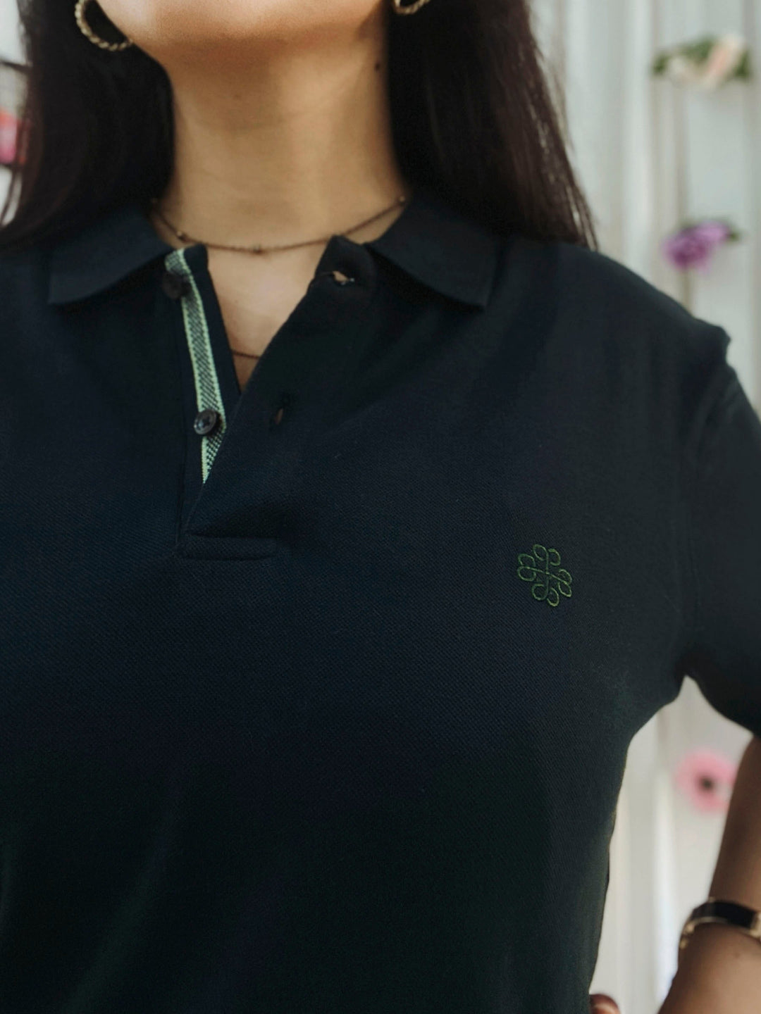 Brumano Solids Dark Green 100% Cotton Pique Polo - Women