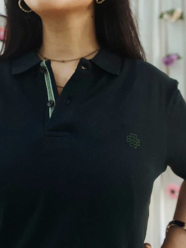 Brumano Solids Dark Green 100% Cotton Pique Polo - Women