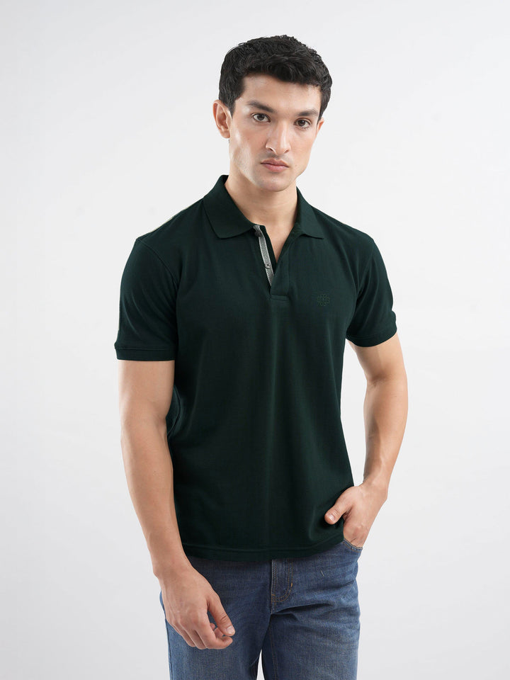 Brumano  Solids Cotton Polo Dark Green 100% Cotton Pique Polo