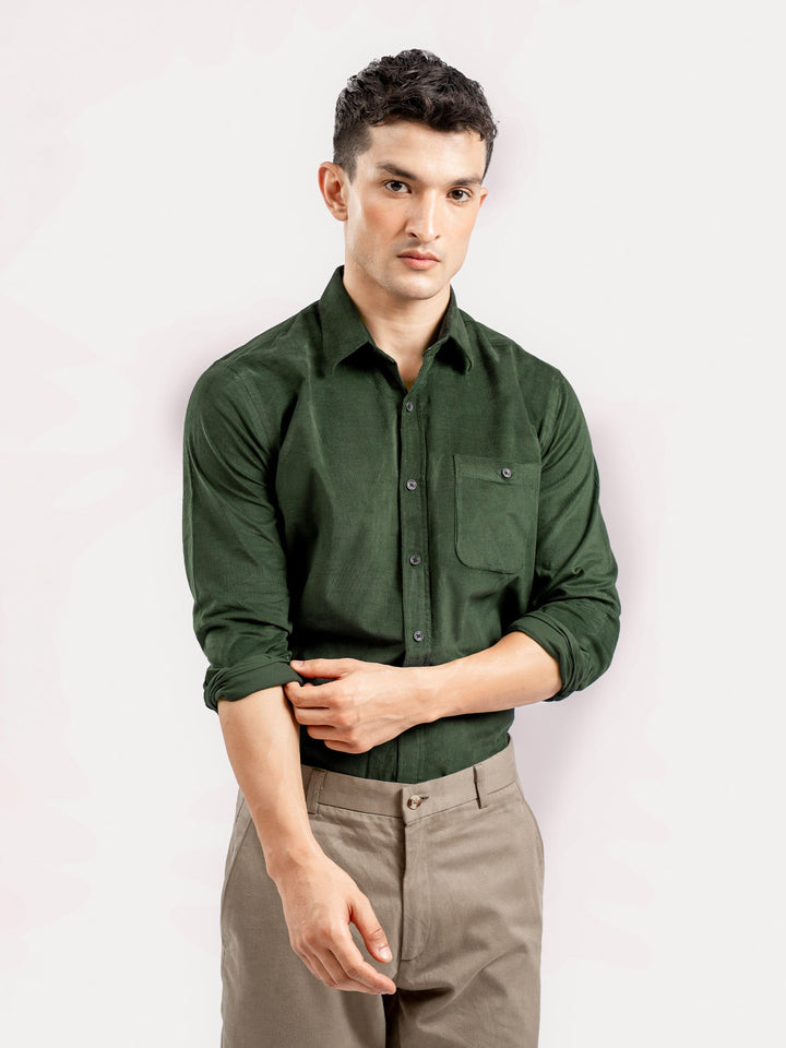 Brumano Ready To Wear Shirts Men 1 Piece Cotton Dark Green Corduroy Shirt 0-31-025-4477 - Summer Collection
