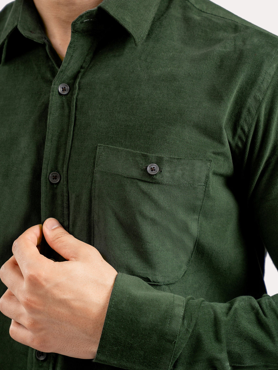 Brumano Ready To Wear Shirts Men 1 Piece Cotton Dark Green Corduroy Shirt 0-31-025-4477 - Summer Collection