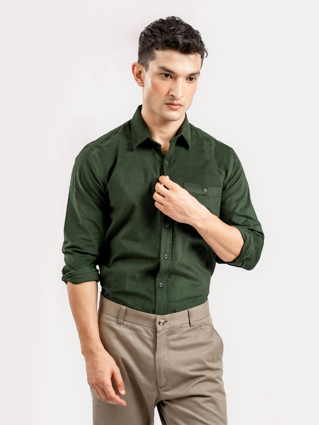 Brumano Ready To Wear Shirts Men 1 Piece Cotton Dark Green Corduroy Shirt 0-31-025-4477 - Summer Collection