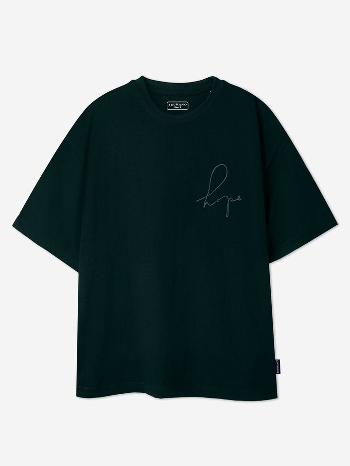 Brumano Cotton Printed Men - Dark Green Oversized T-Shirt With Minimalist 'Hope' Embroidery