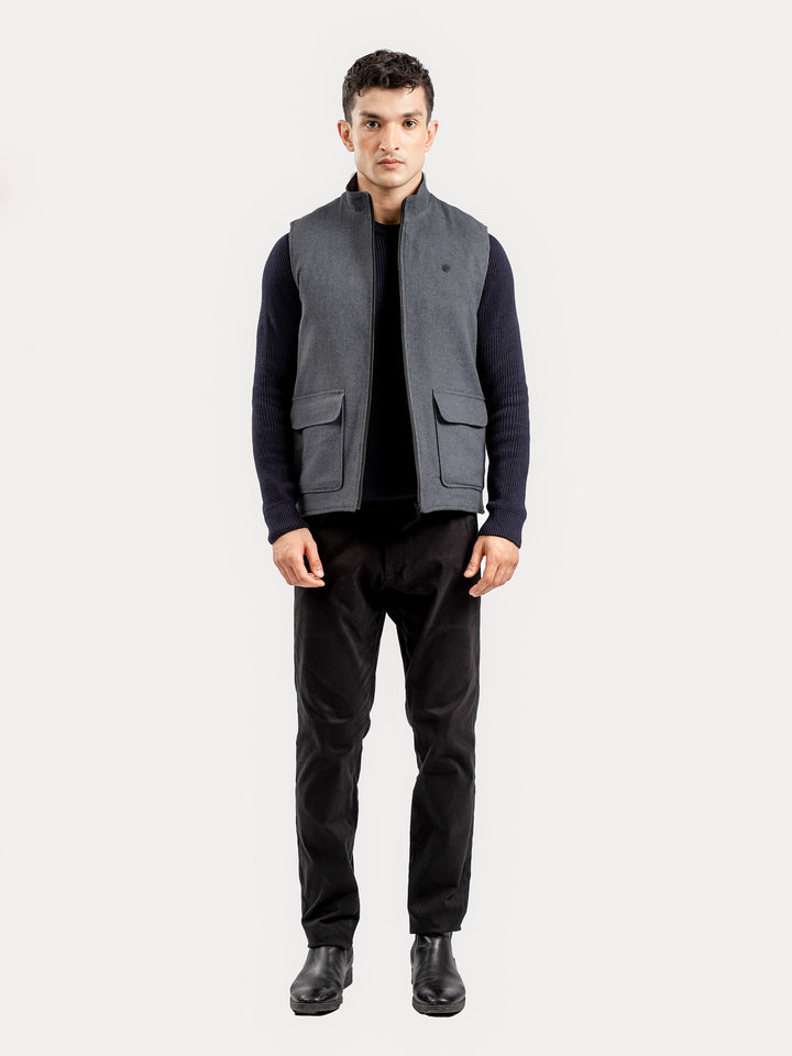 Brumano Mens RTW Solids Cotton Jacket Dark Grey Sleeveless Jacket Winter Collection