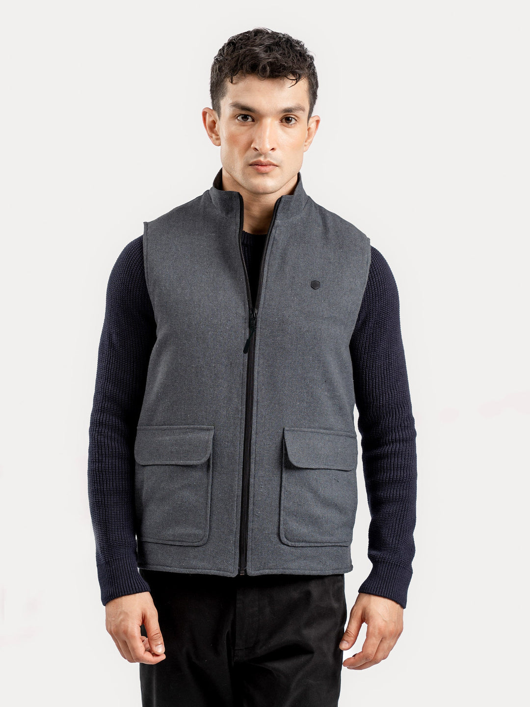 Brumano Mens RTW Solids Cotton Jacket Dark Grey Sleeveless Jacket Winter Collection