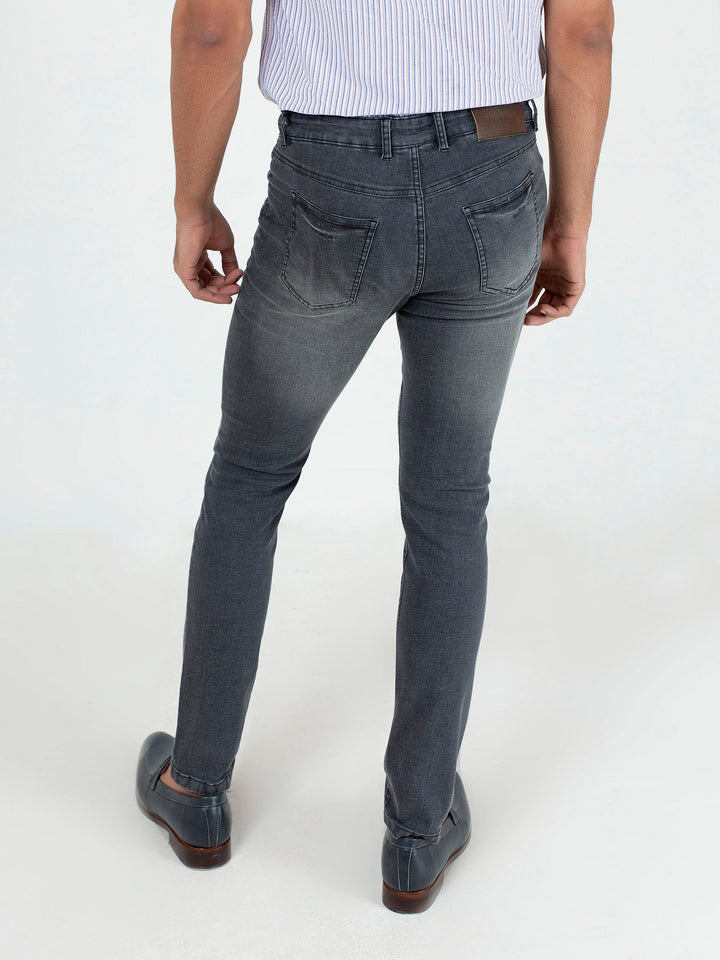 Brumano  Solids Mens  -  Dark Grey Washed Slim Fit Jeans With Stretch