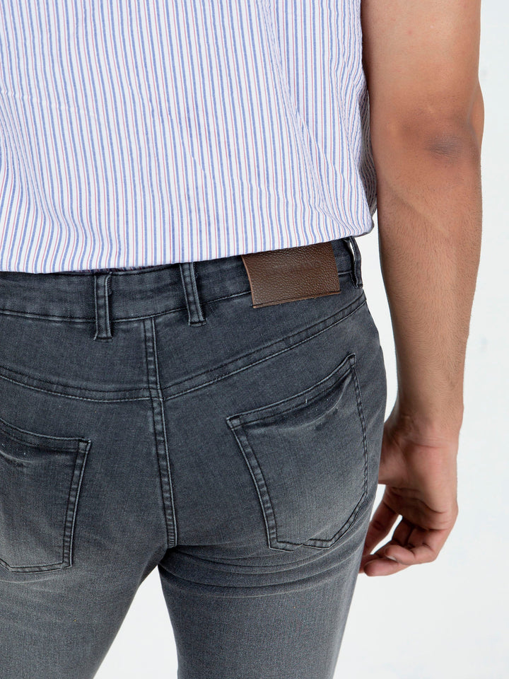 Brumano  Solids Mens  -  Dark Grey Washed Slim Fit Jeans With Stretch