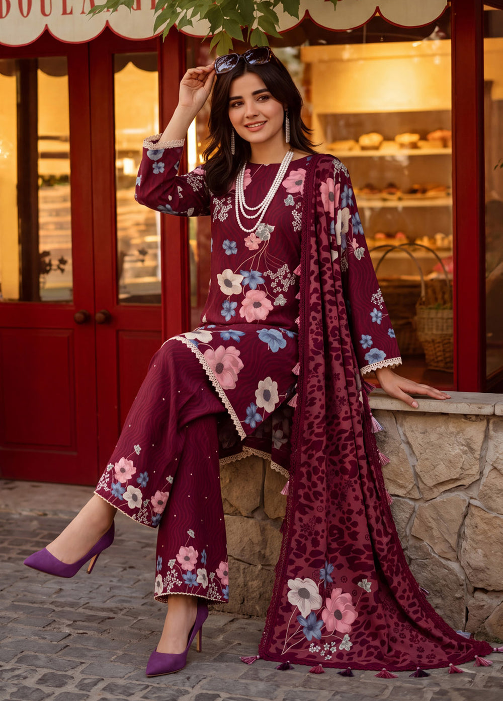 Coco by Al Zohaib RTW Printed Cambric 3 Piece Suit AZ26RCC D-01 - Casual Collection