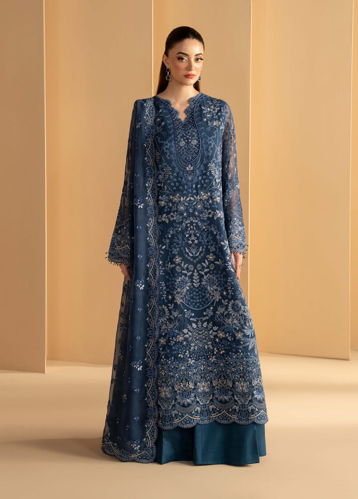 Purkashish by Lavish Premium Unstitched Embroidered Chiffon 3 Piece Suit LVP26UCP Midnight Sapphire D-03 - Wedding Collection