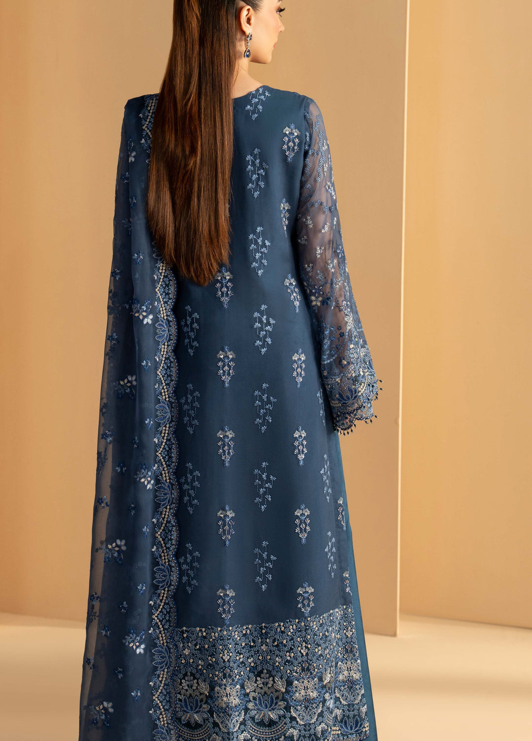 Purkashish by Lavish Premium Unstitched Embroidered Chiffon 3 Piece Suit LVP26UCP Midnight Sapphire D-03 - Wedding Collection