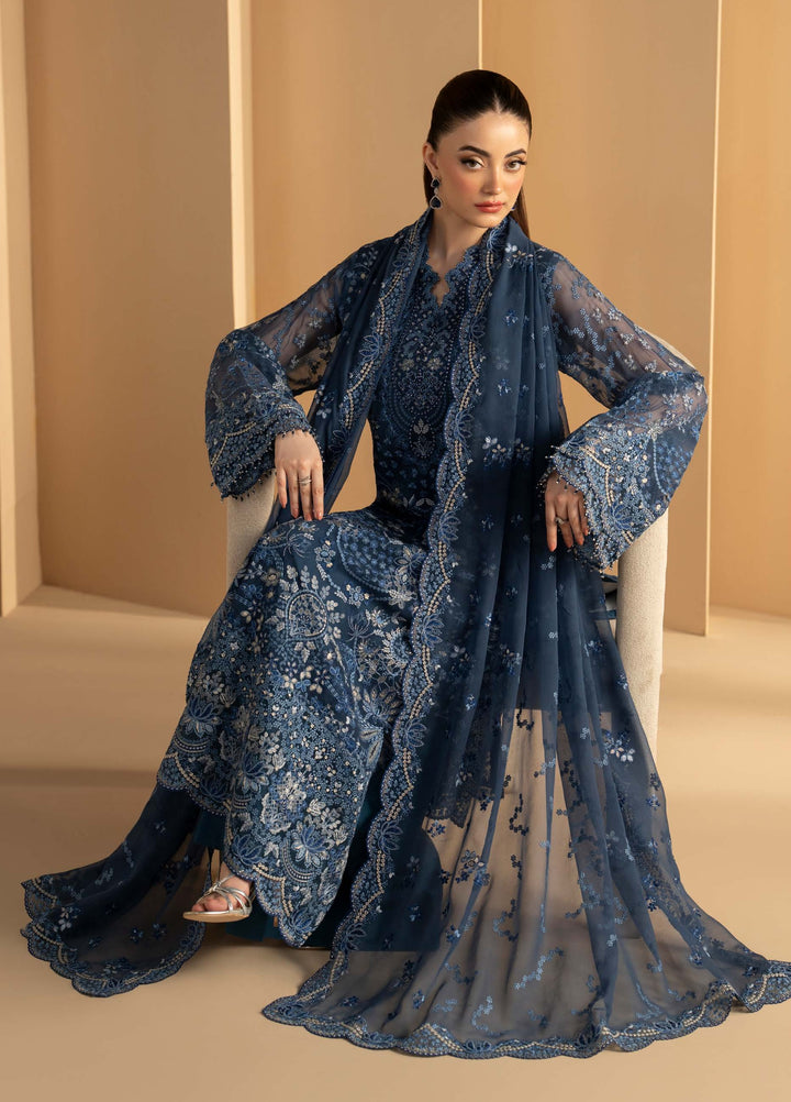 Purkashish by Lavish Premium Unstitched Embroidered Chiffon 3 Piece Suit LVP26UCP Midnight Sapphire D-03 - Wedding Collection