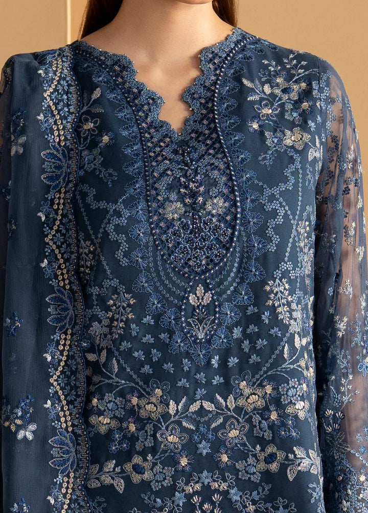 Purkashish by Lavish Premium Unstitched Embroidered Chiffon 3 Piece Suit LVP26UCP Midnight Sapphire D-03 - Wedding Collection