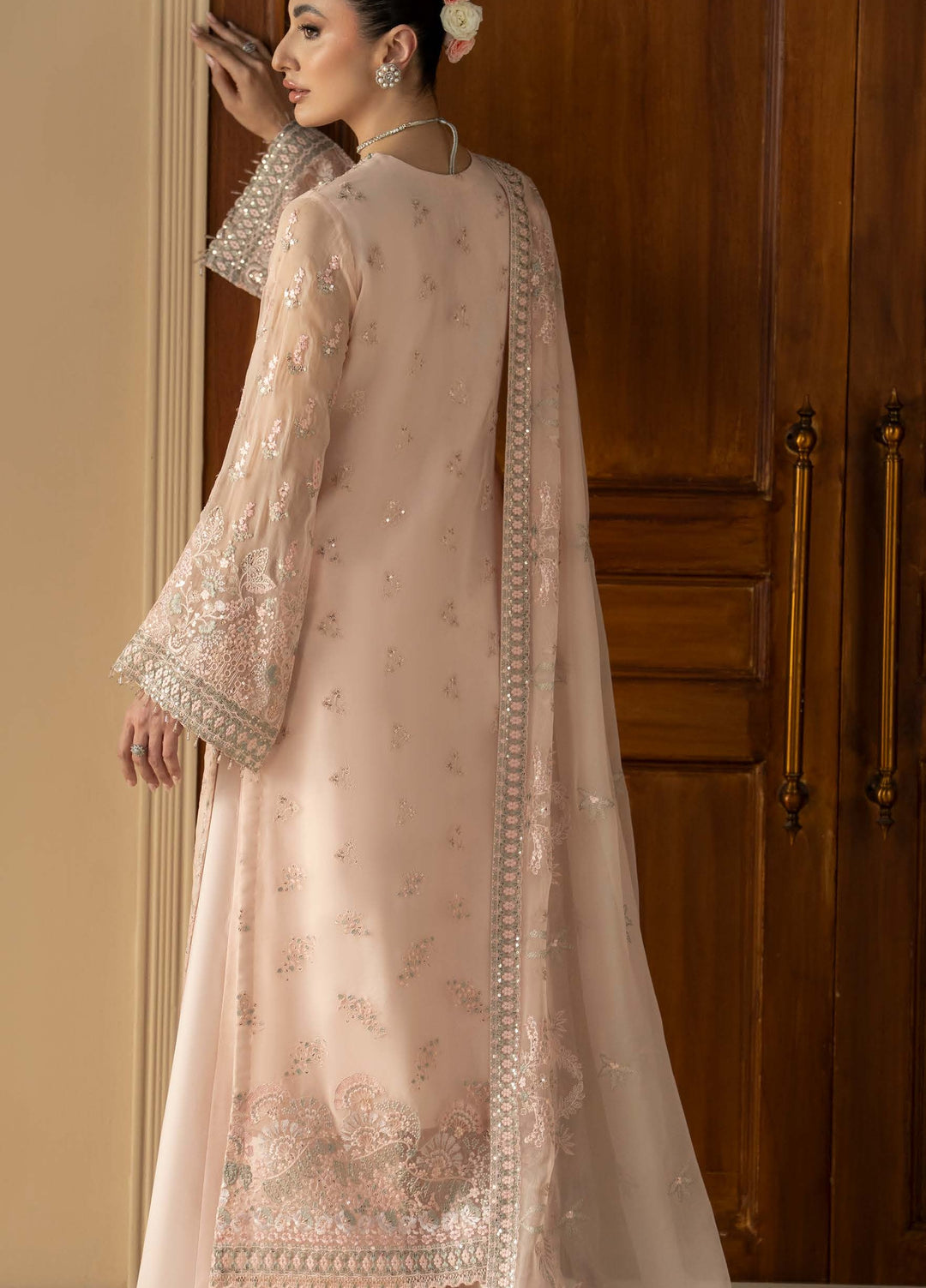 Purkashish by Lavish Premium Unstitched Embroidered Chiffon 3 Piece Suit LVP26UCP Peach Elan D-04 - Wedding Collection