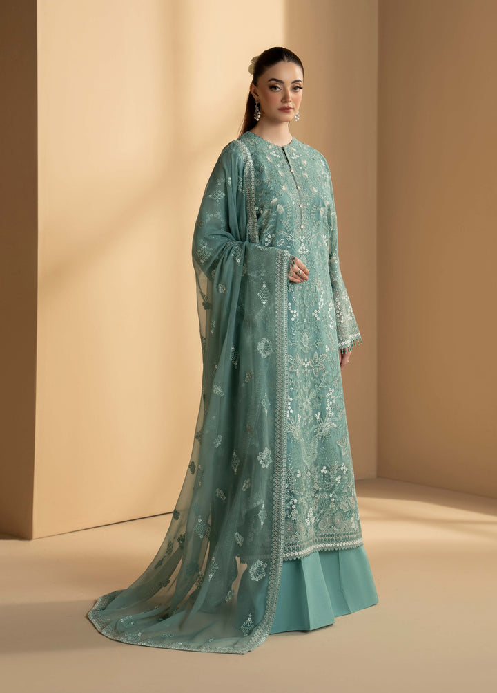 Purkashish by Lavish Premium Unstitched Embroidered Chiffon 3 Piece Suit LVP26UCP Aqua Mist D-06 - Wedding Collection