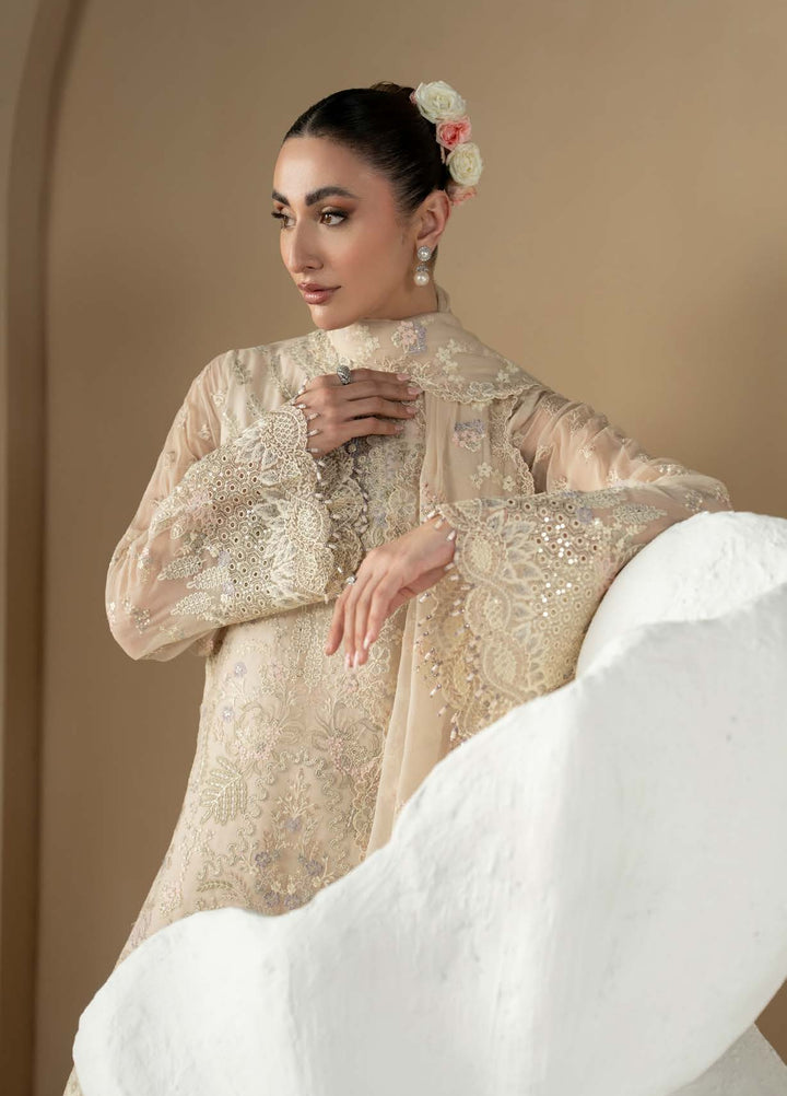 Purkashish by Lavish Premium Unstitched Embroidered Chiffon 3 Piece Suit LVP26UCP Pearl Ivory D-08 - Wedding Collection