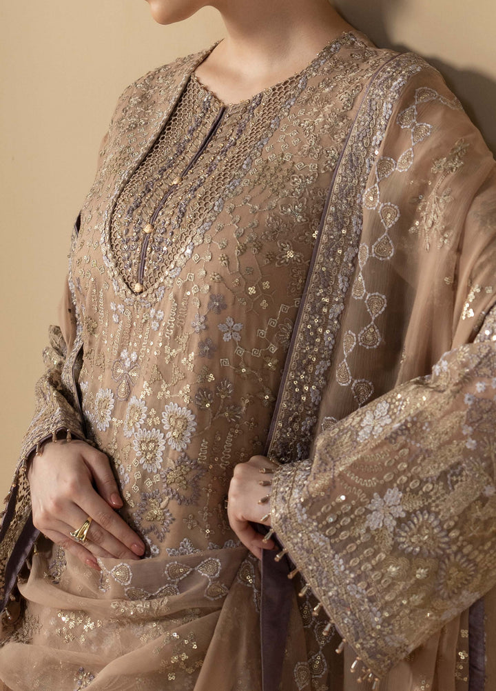 Purkashish by Lavish Premium Unstitched Embroidered Chiffon 3 Piece Suit LVP26UCP Mauve Taupe D-09 - Wedding Collection