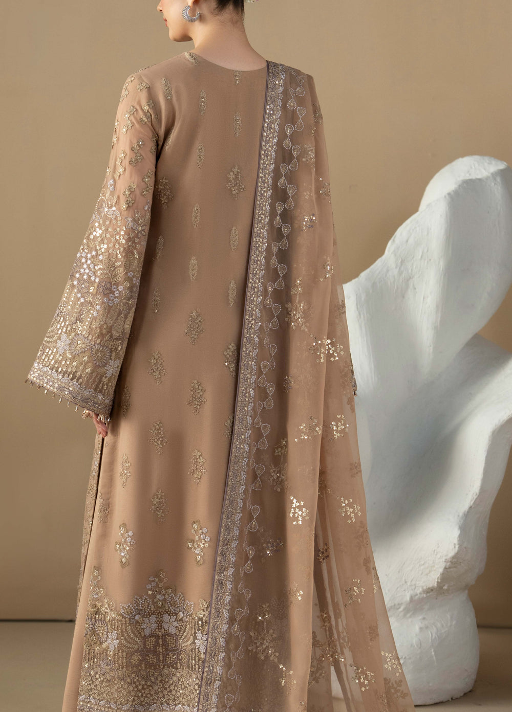 Purkashish by Lavish Premium Unstitched Embroidered Chiffon 3 Piece Suit LVP26UCP Mauve Taupe D-09 - Wedding Collection