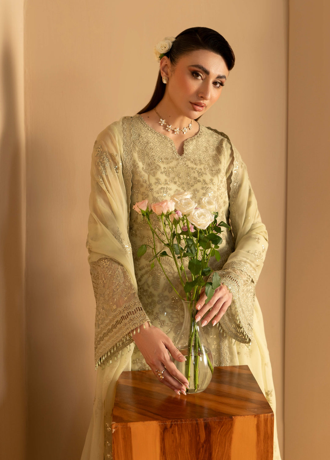 Purkashish by Lavish Premium Unstitched Embroidered Chiffon 3 Piece Suit LVP26UCP Pistachio Glow D-10 - Wedding Collection