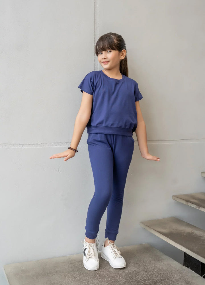 Dhaga Kids Pret Solids Jersy 2 Piece Co Ords Navy Blue DH-KD-CO - Summer Collection