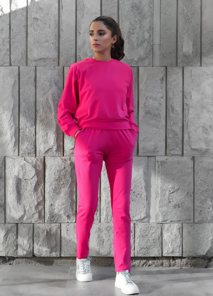 Dhaga Women Western Solids 2 Piece jersy Fushia Co Ords DHSSSCO1 - Summer Collection