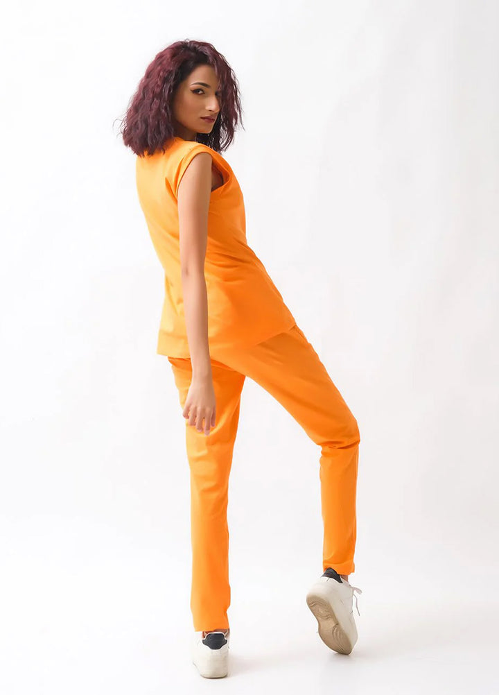 Dhaga Women Western Solids 2 Piece jersy Orange Co Ords DHSSSCO - Summer Collection