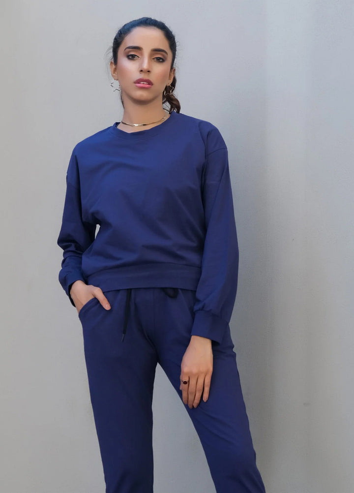 Dhaga Women Western Solids 2 Piece jersy Royal Blue Co Ords Crop DHSSSCO6 - Summer Collection