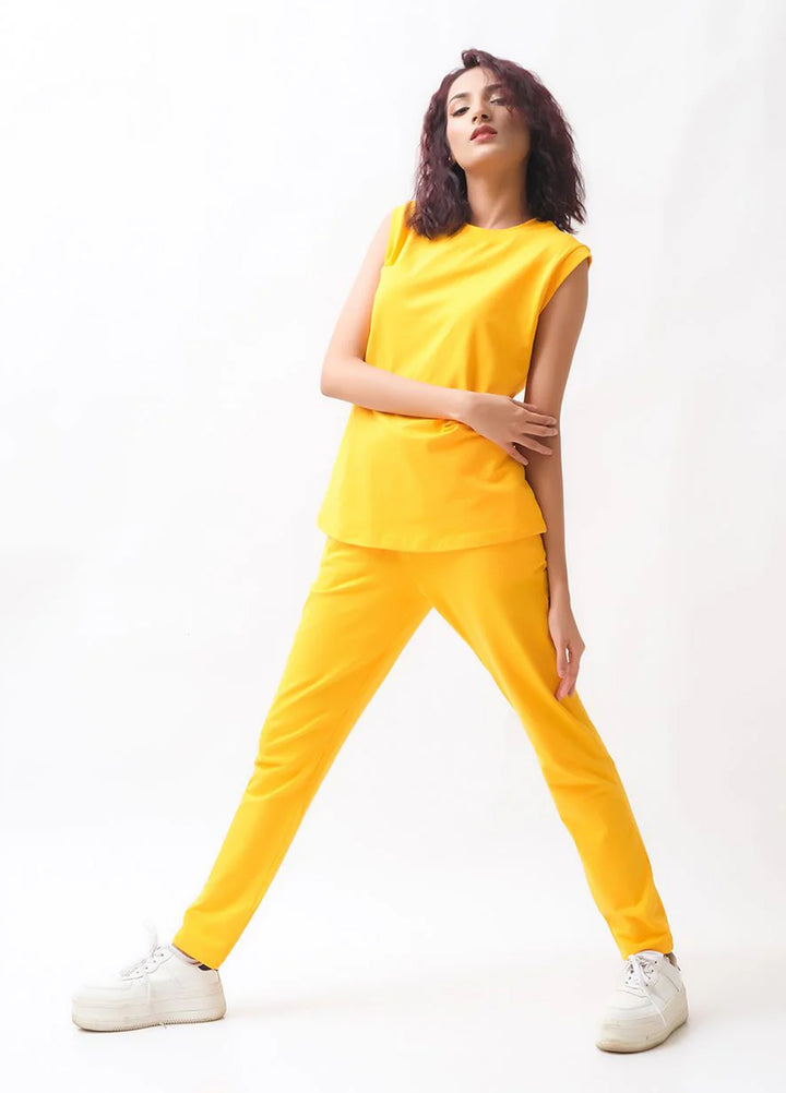 Dhaga Women Western Solids 2 Piece jersy Yellow Co Ords Sleevesless DHSSSCO5 - Summer Collection