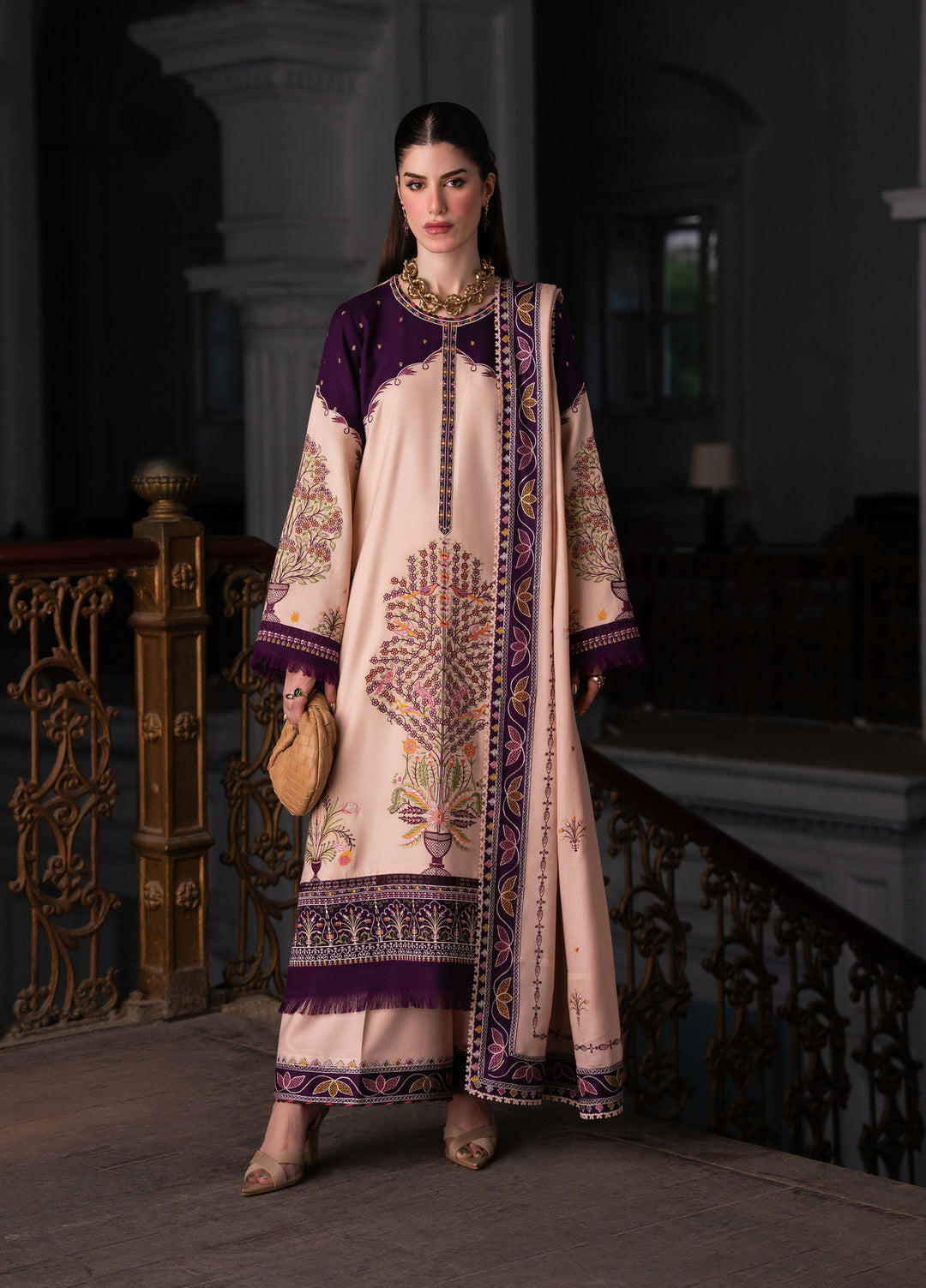 Dulzura by Bin Ilyas Unstitched Embroidered Leather Peach 3 Piece Suit BI26UPD 1025A - Leather Collection