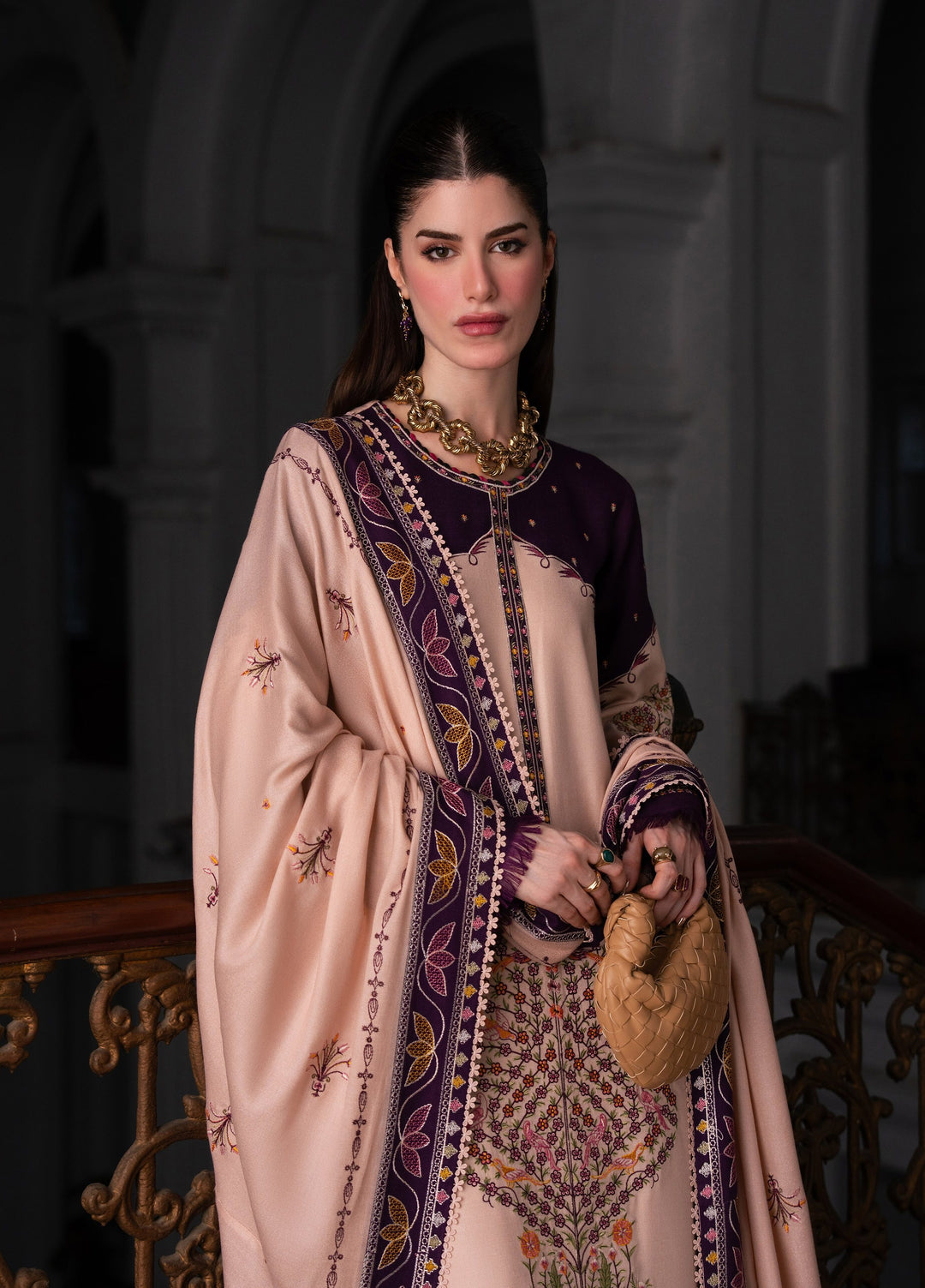 Dulzura by Bin Ilyas Unstitched Embroidered Leather Peach 3 Piece Suit BI26UPD 1025A - Leather Collection